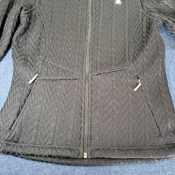 Spyder Women's Black Cable Knit Full Zip Fleece Lined Sweater Jacket Size Medium - Picture 4 of 10